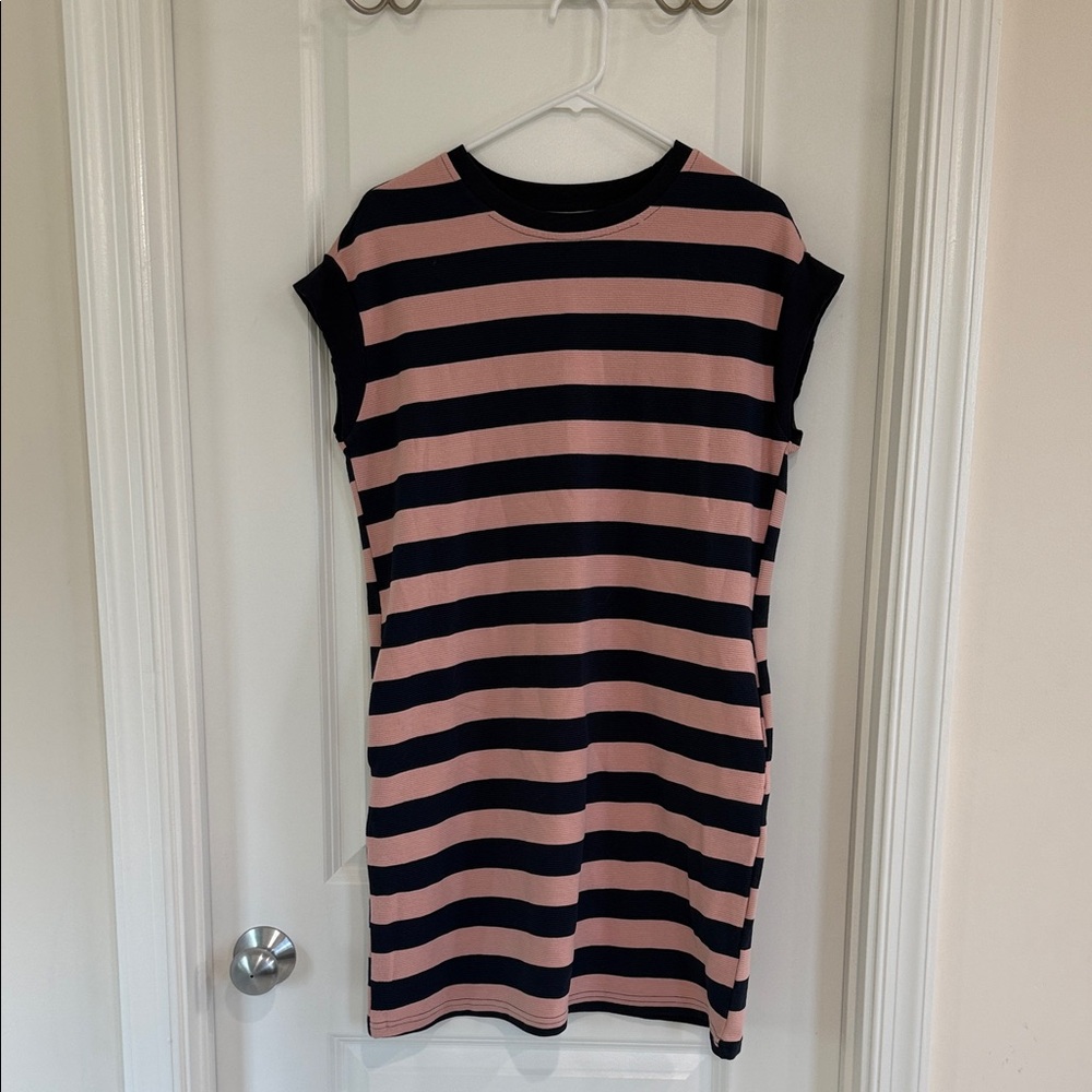 DONATING SOON! Striped Pink and Navy T-Shirt Dress